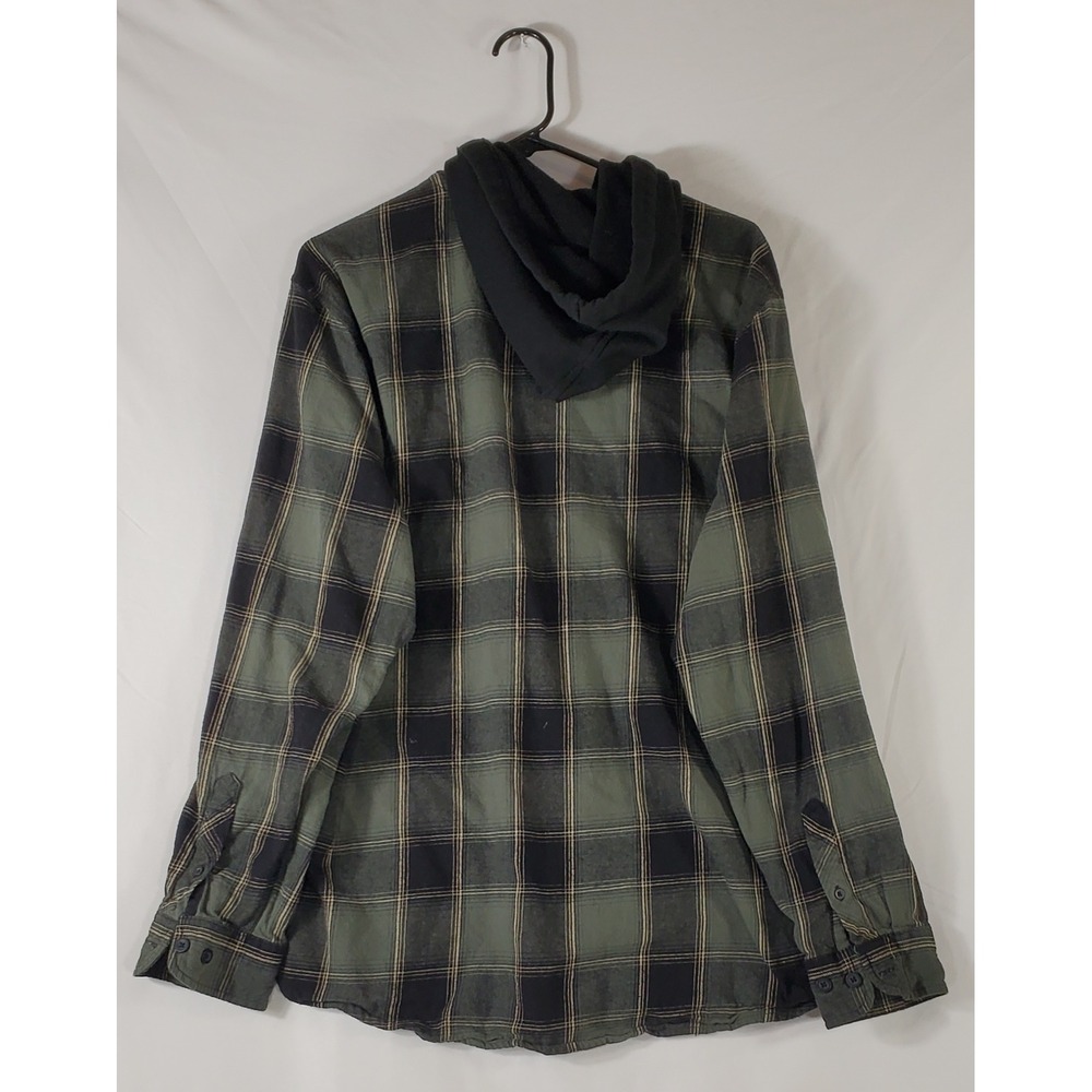 No Boundaries Mens Hooded Flannel Shirt Large Green Black Plaid Long‎ Sleeve L - Picture 6 of 6